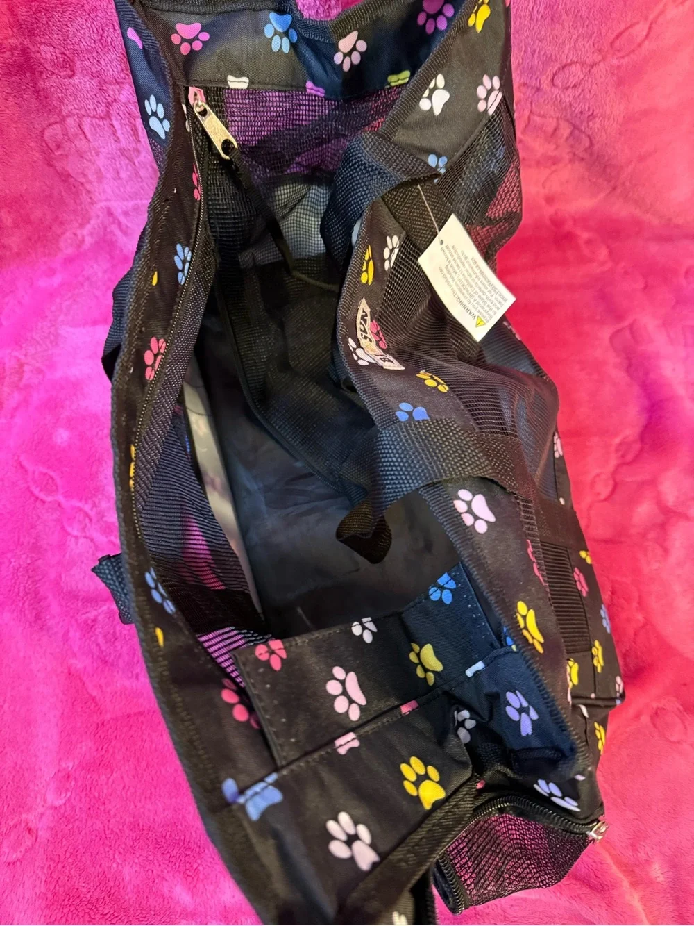 Black Pet Carrier Tote with Multicolor Paw Prints